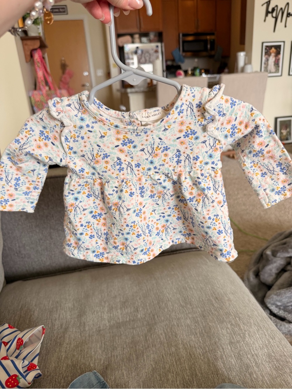 Laura Ashley White Long-Sleeve Floral Top with Blue & Orange Flowers